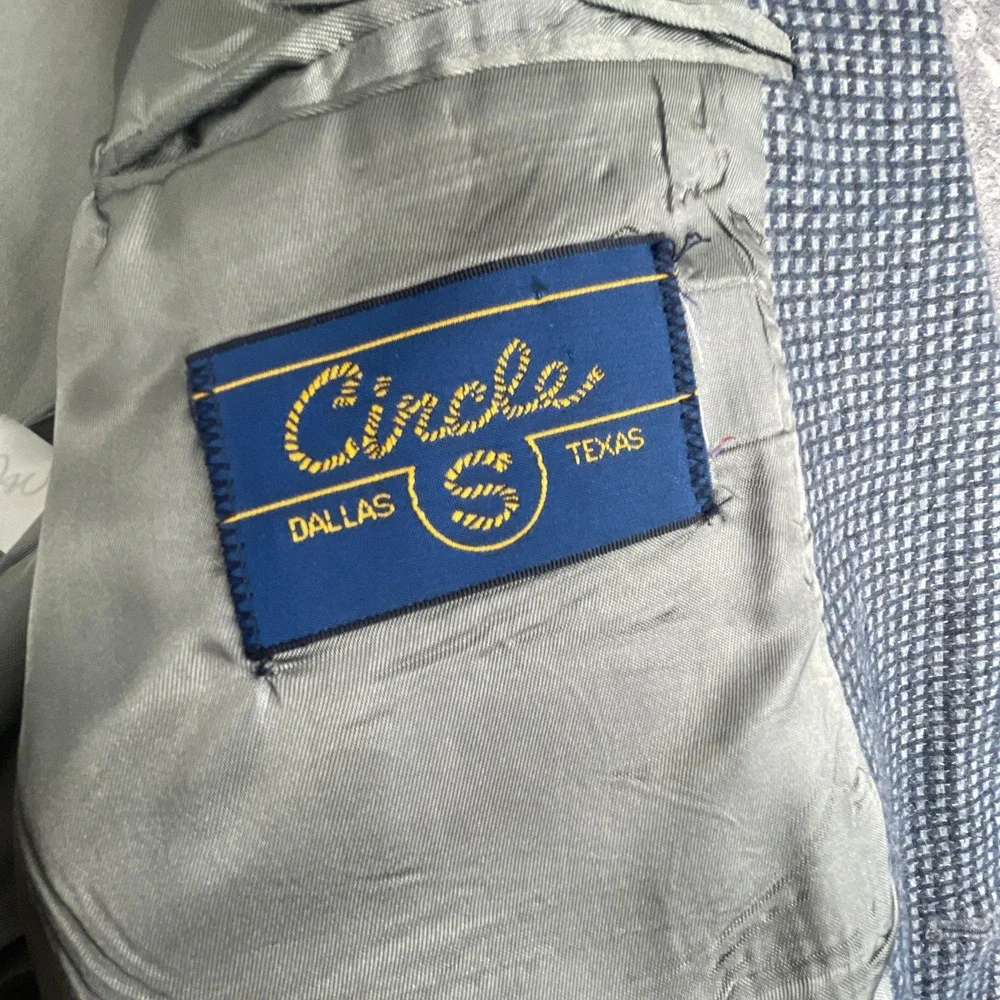 Circle S Mens 42L Houndstooth Sports Coat Gray Blue Western Blazer Jacket